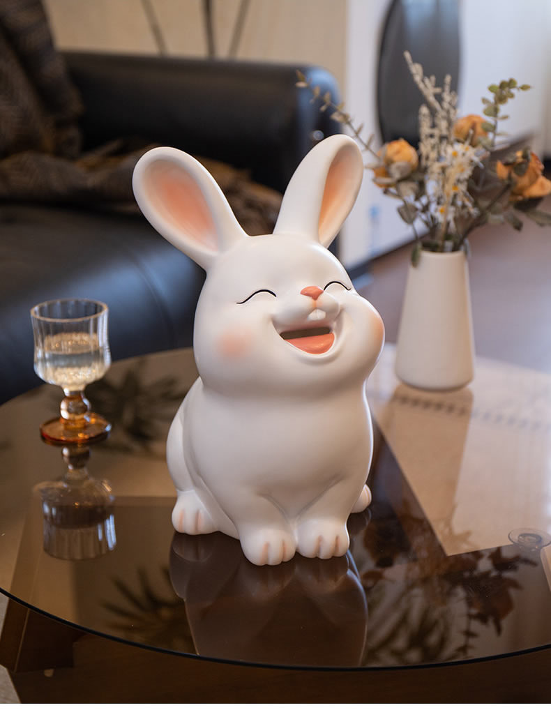 Cute Smiling Bunny Resin Piggy Bank - Decorative Money Saving Box for Kids & Home Decor