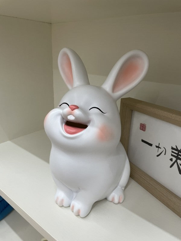 Cute Smiling Bunny Resin Piggy Bank - Decorative Money Saving Box for Kids & Home Decor