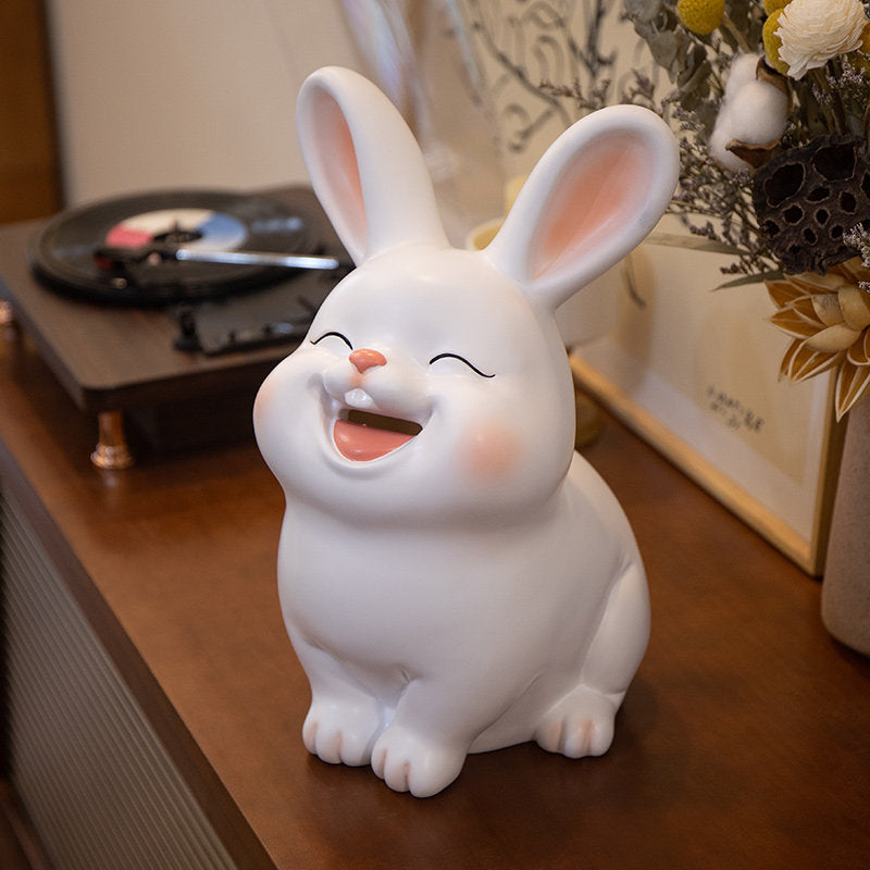 Cute Smiling Bunny Resin Piggy Bank - Decorative Money Saving Box for Kids & Home Decor