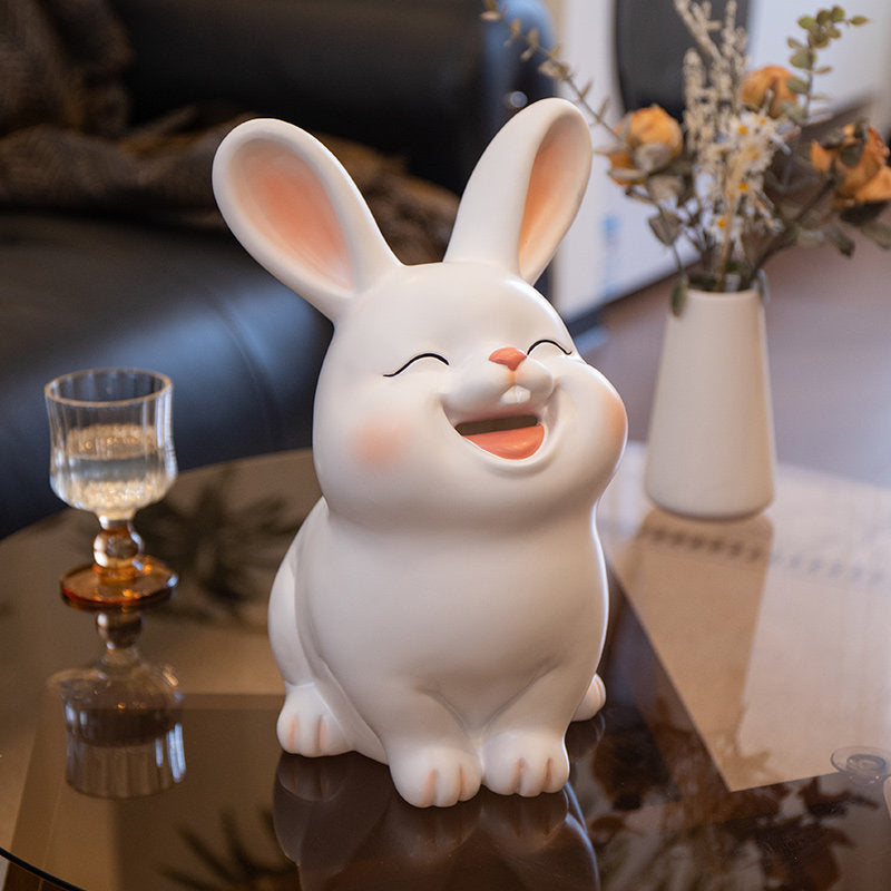 Cute Smiling Bunny Resin Piggy Bank - Decorative Money Saving Box for Kids & Home Decor