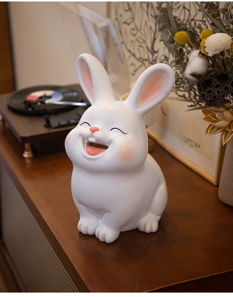 Cute Smiling Bunny Resin Piggy Bank - Decorative Money Saving Box for Kids & Home Decor