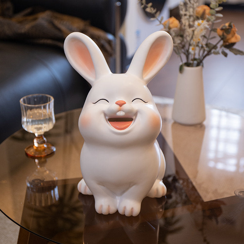 Cute Smiling Bunny Resin Piggy Bank - Decorative Money Saving Box for Kids & Home Decor