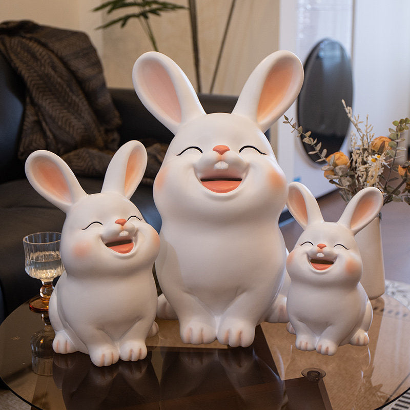 Cute Smiling Bunny Resin Piggy Bank - Decorative Money Saving Box for Kids & Home Decor