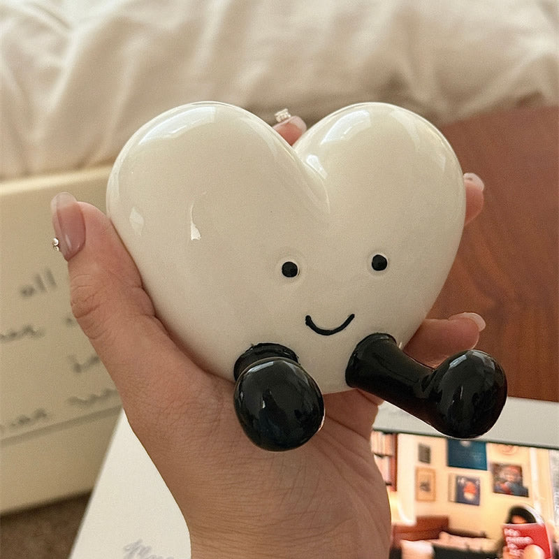 Cute Smiling Heart Ceramic Phone Stand, Red Heart Figurine Desktop Decor, Lovely Phone Holder Gift for Girls, Valentine Home Decoration