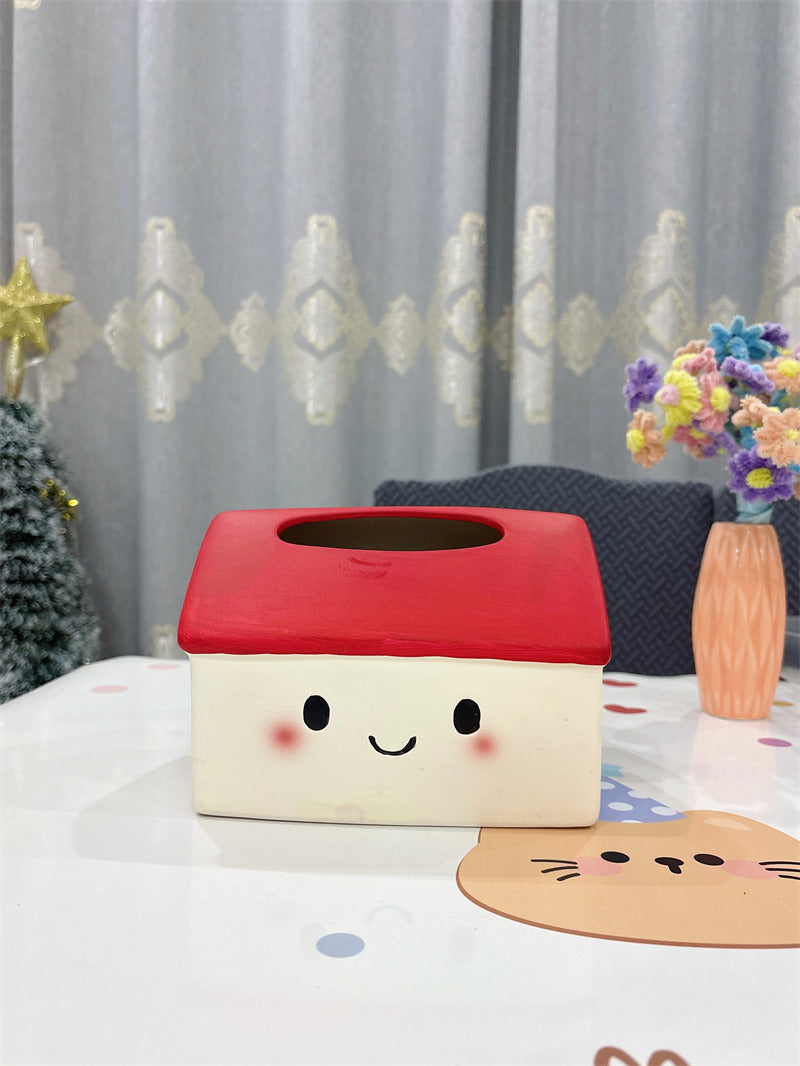 Cute Smiling House Tissue Box Cover, Cartoon Little House Facial Tissue Holder, Decorative Napkin Dispenser for Home Tabletop