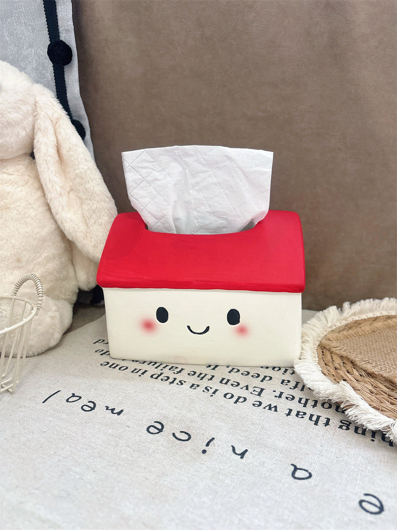 Cute Smiling House Tissue Box Cover, Cartoon Little House Facial Tissue Holder, Decorative Napkin Dispenser for Home Tabletop