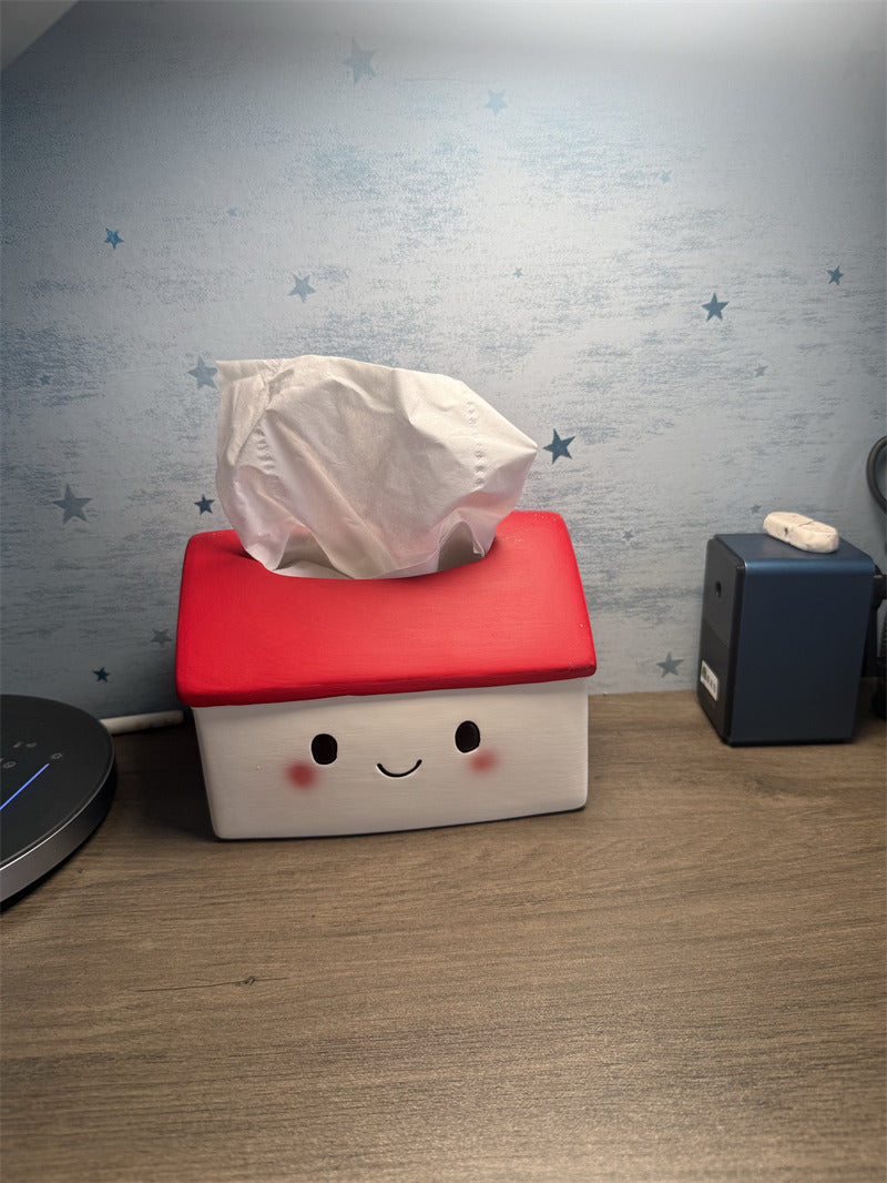 Cute Smiling House Tissue Box Cover, Cartoon Little House Facial Tissue Holder, Decorative Napkin Dispenser for Home Tabletop