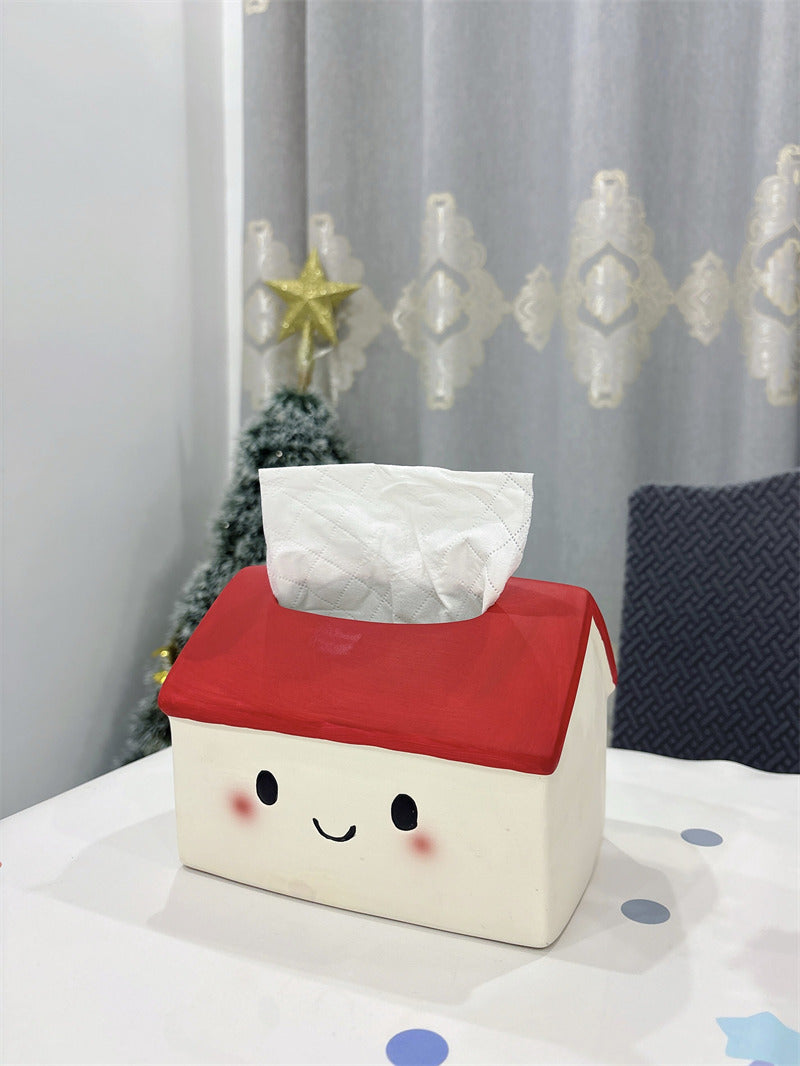 Cute Smiling House Tissue Box Cover, Cartoon Little House Facial Tissue Holder, Decorative Napkin Dispenser for Home Tabletop