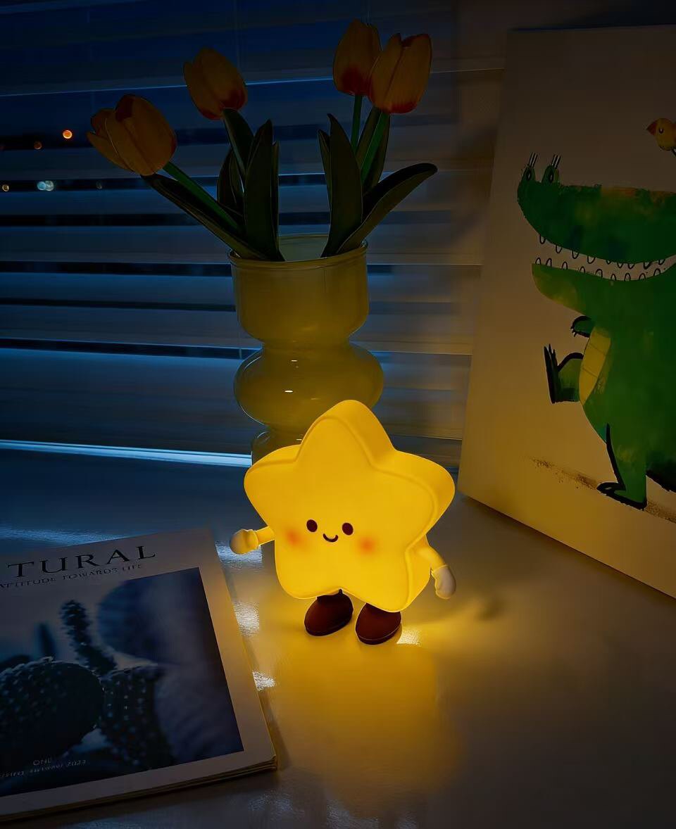 Cute Star Shape Silicone Night Light - Magnetic LED Desk Lamp for Kids Bedroom Decor Gift
