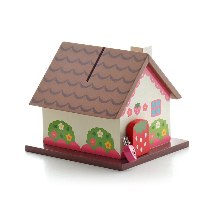 Cute Strawberry House Piggy Bank with Lock - Kids Safe Savings Box Coin Bank Gift