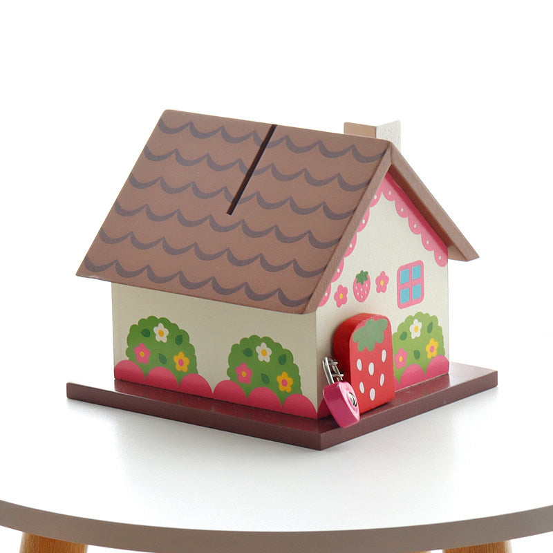 Cute Strawberry House Piggy Bank with Lock - Kids Safe Savings Box Coin Bank Gift