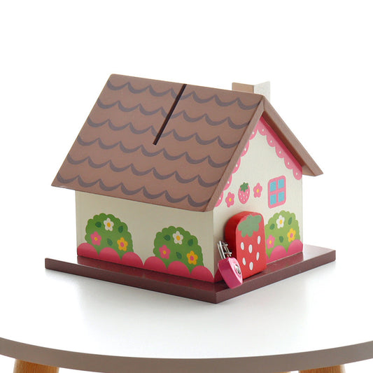 Cute Strawberry House Piggy Bank with Lock - Kids Safe Savings Box Coin Bank Gift