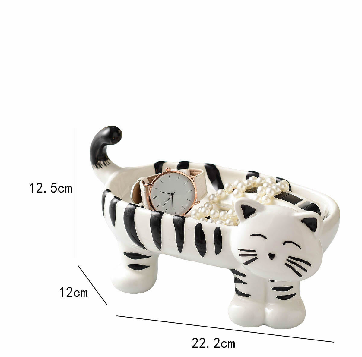 Cute Striped Cat-Shaped Ceramic Storage Bowl - Multi-Purpose Organizer for Keys, Candy, Jewelry & Home Decor