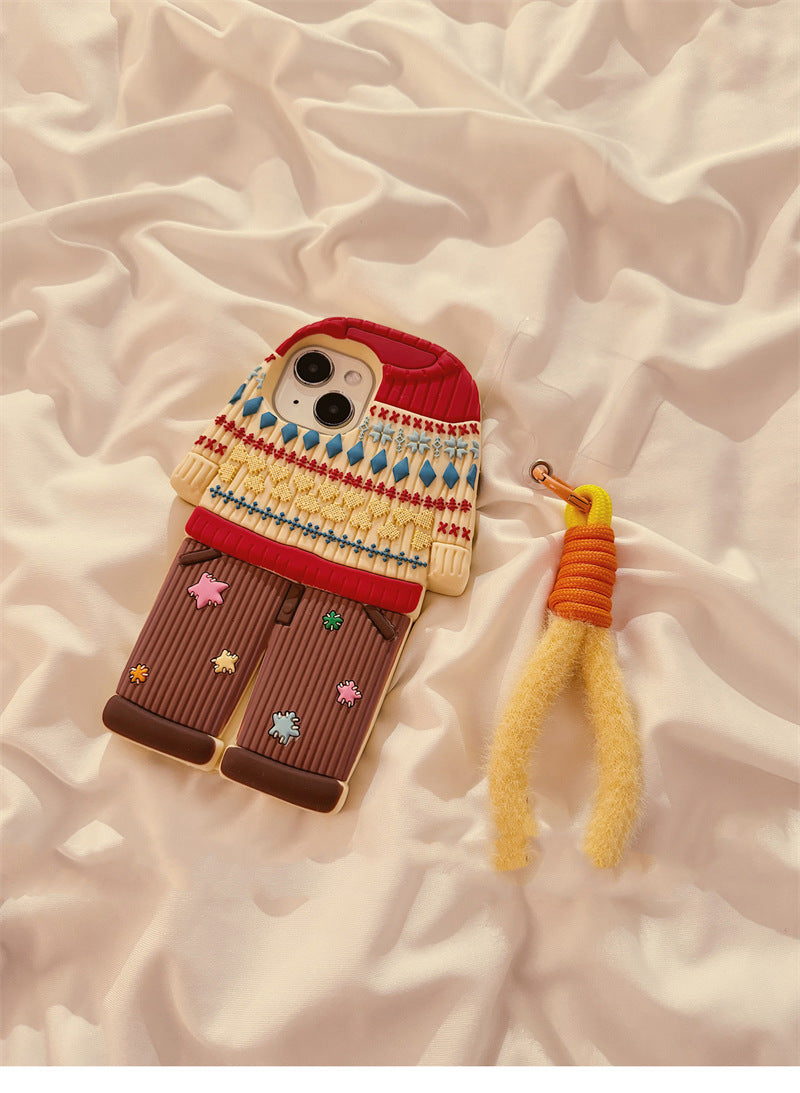 Cute Sweater Outfit Silicone iPhone Case - 3D Cartoon Winter Clothing Phone Case