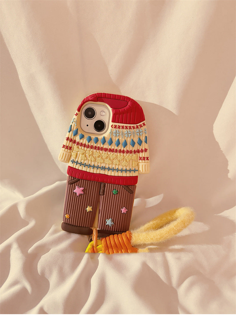 Cute Sweater Outfit Silicone iPhone Case - 3D Cartoon Winter Clothing Phone Case