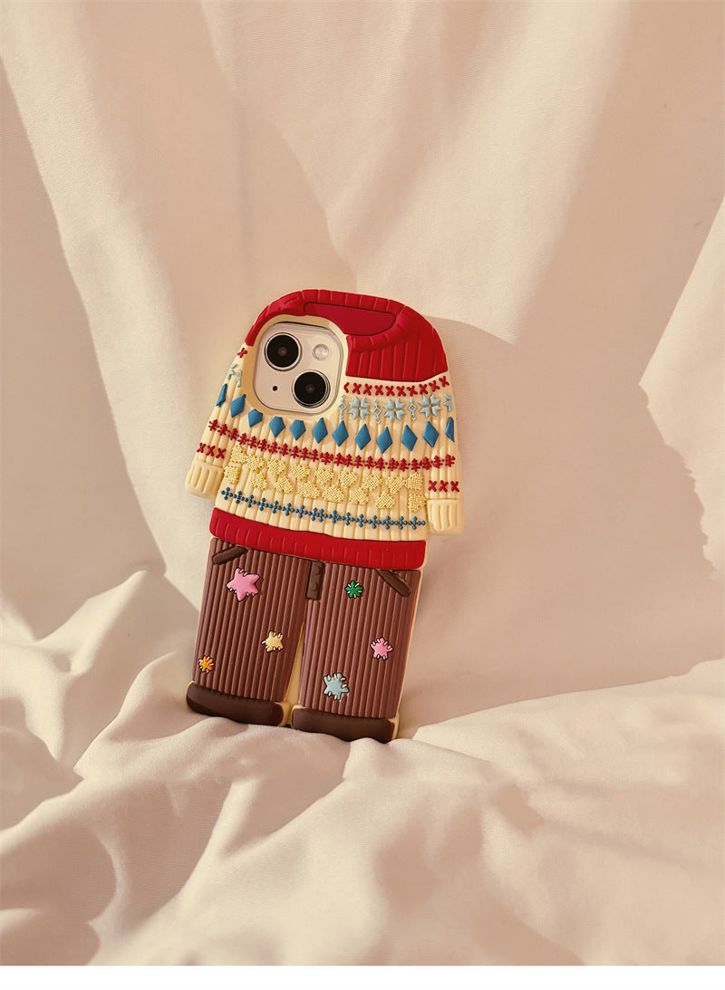 Cute Sweater Outfit Silicone iPhone Case - 3D Cartoon Winter Clothing Phone Case