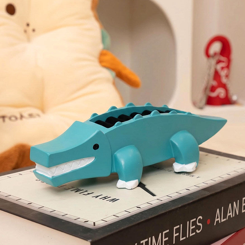 Cute Teal Crocodile Resin Ring Holder Jewelry Box, Cartoon Alligator Velvet Lined Trinket Storage Organizer , Fun Unique Gift for Women Girls & Jewelry Lovers