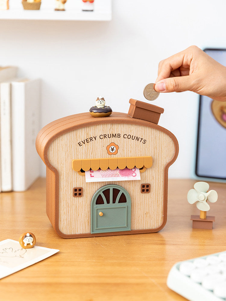 Cute Toast Bakery House Money Bank,  Cartoon Coin Cash Saving Jar, Novelty Gift for Kids Teens Savers