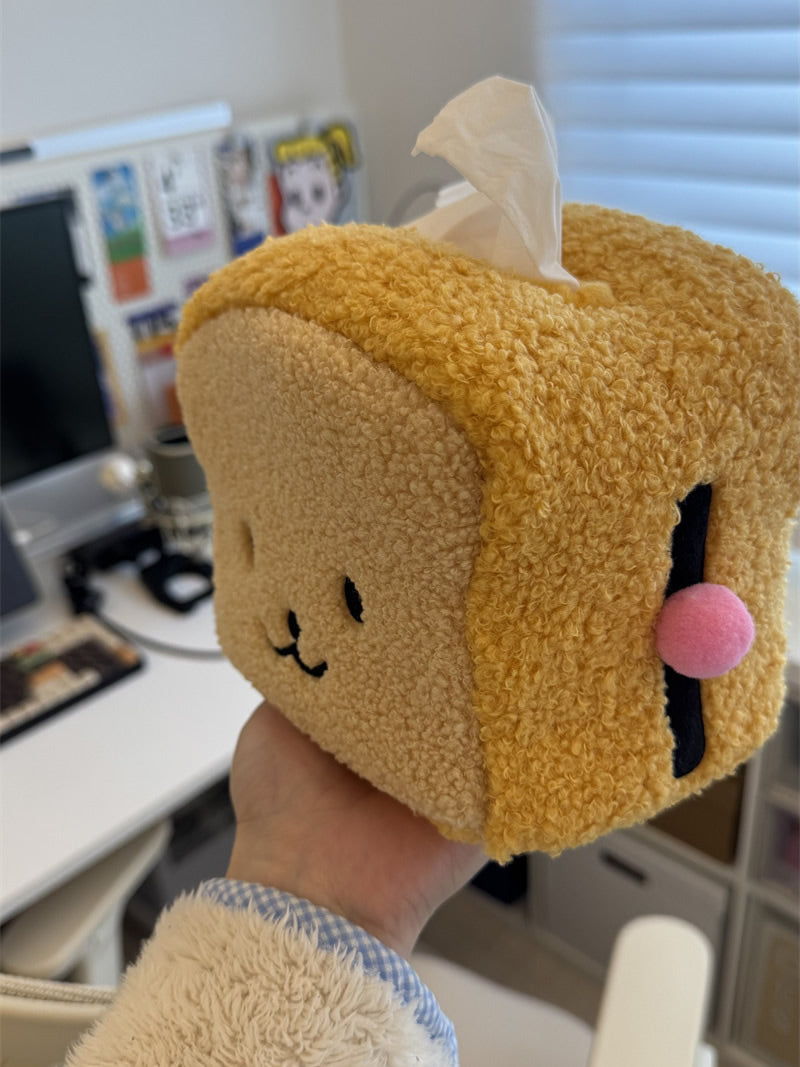 Cute Toast Bread Plush Tissue Box - Cartoon Food-Themed Tissue Holder for Home & Car