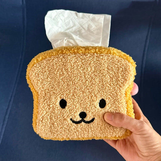 Cute Toast Bread Plush Tissue Box - Cartoon Food-Themed Tissue Holder for Home & Car