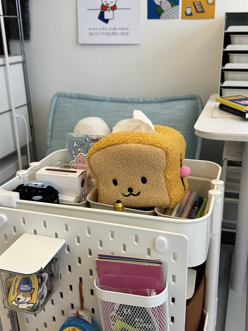 Cute Toast Bread Plush Tissue Box - Cartoon Food-Themed Tissue Holder for Home & Car