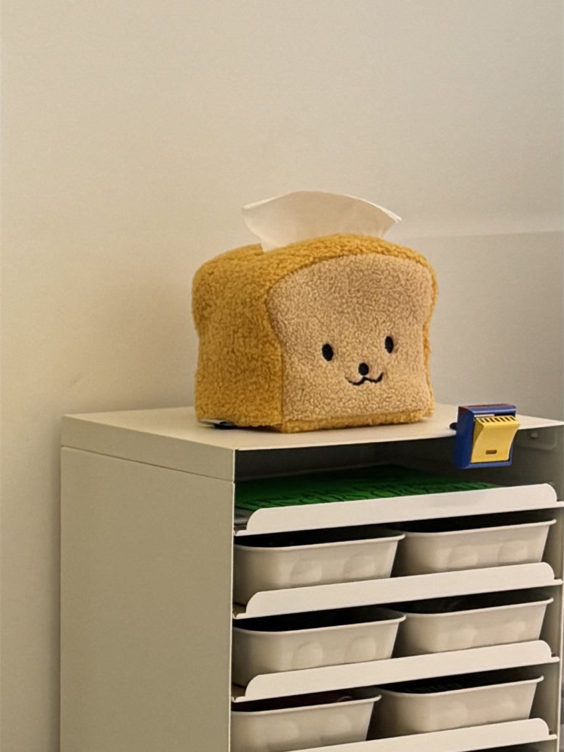 Cute Toast Bread Plush Tissue Box - Cartoon Food-Themed Tissue Holder for Home & Car