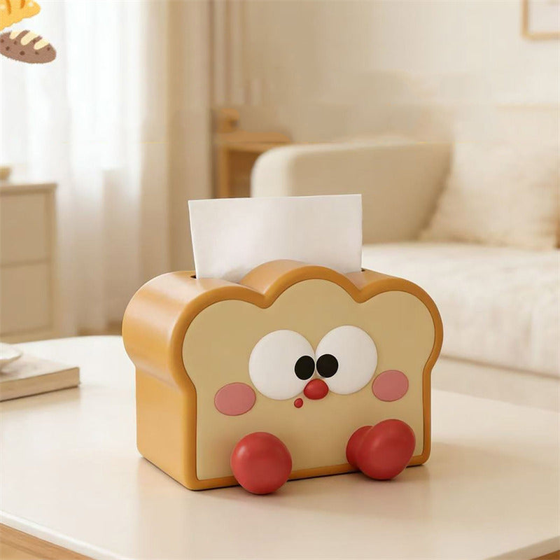 Cute Toast Bread Tissue Box Holder, Kawaii Cartoon Tissue Dispenser, Fun Bread-Shaped Decorative Napkin Box for Home