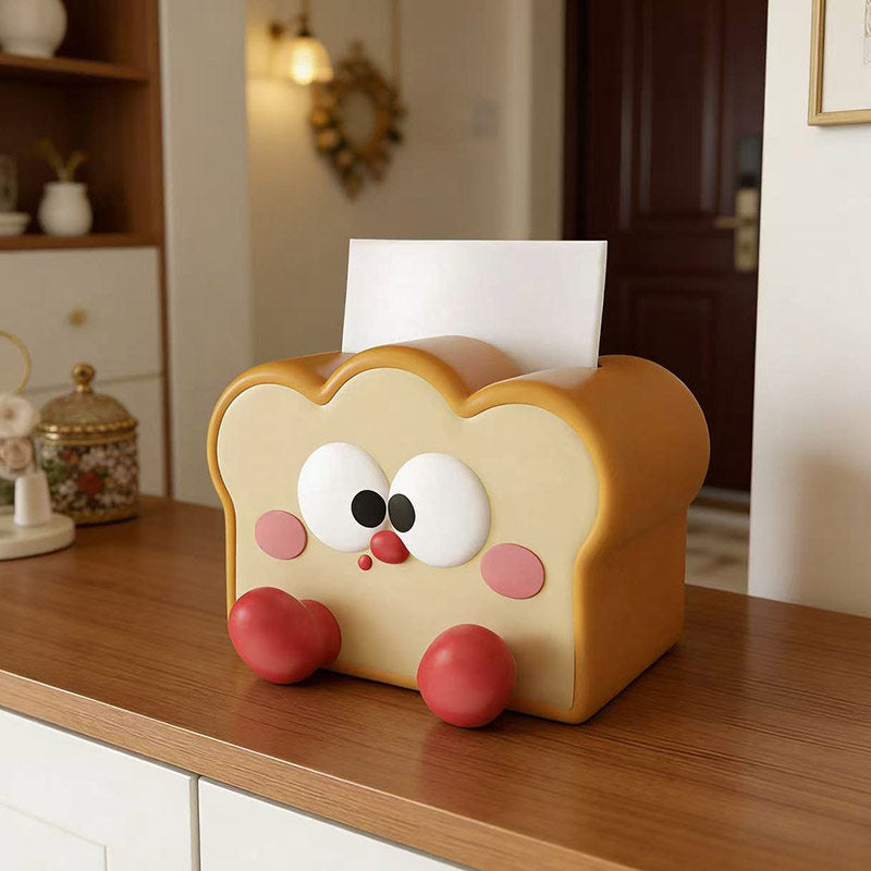 Cute Toast Bread Tissue Box Holder, Kawaii Cartoon Tissue Dispenser, Fun Bread-Shaped Decorative Napkin Box for Home