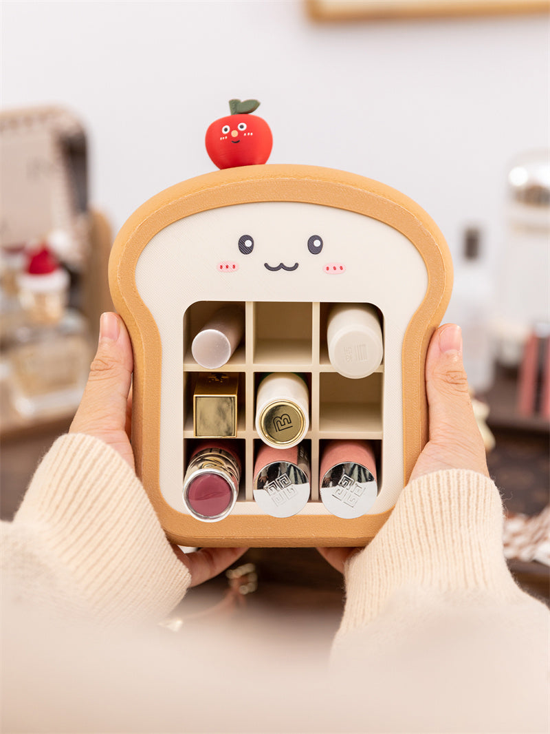Cute Toast-Shaped Cosmetic Organizer, Grid-Type Desktop Storage Box
