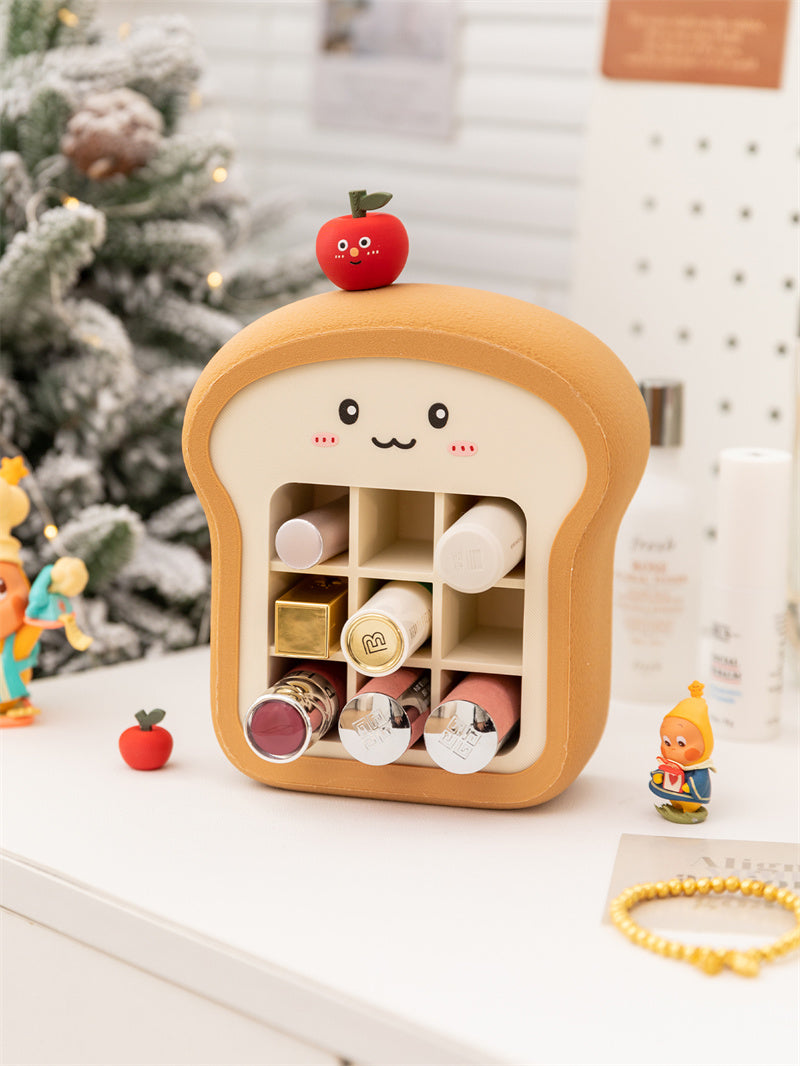 Cute Toast-Shaped Cosmetic Organizer, Grid-Type Desktop Storage Box