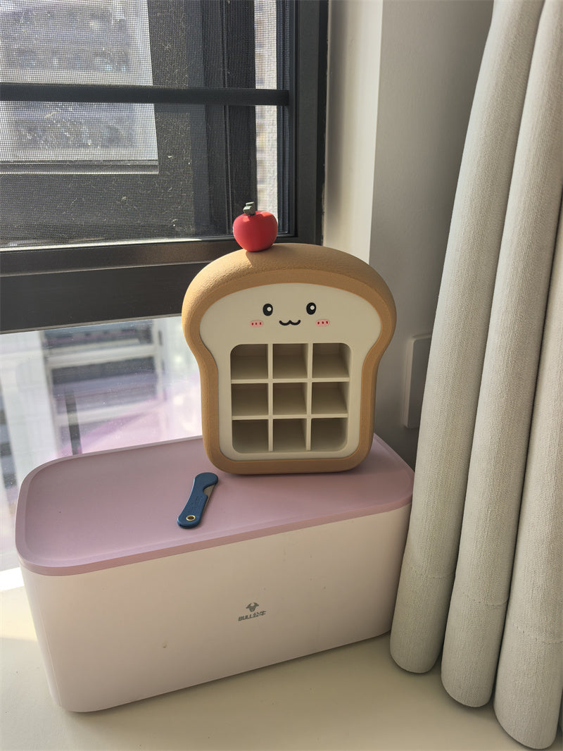 Cute Toast-Shaped Cosmetic Organizer, Grid-Type Desktop Storage Box