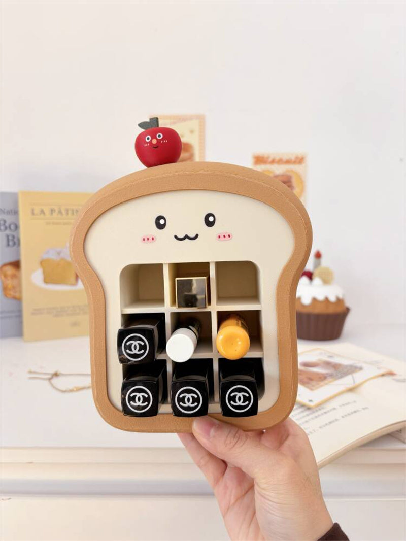 Cute Toast-Shaped Cosmetic Organizer, Grid-Type Desktop Storage Box