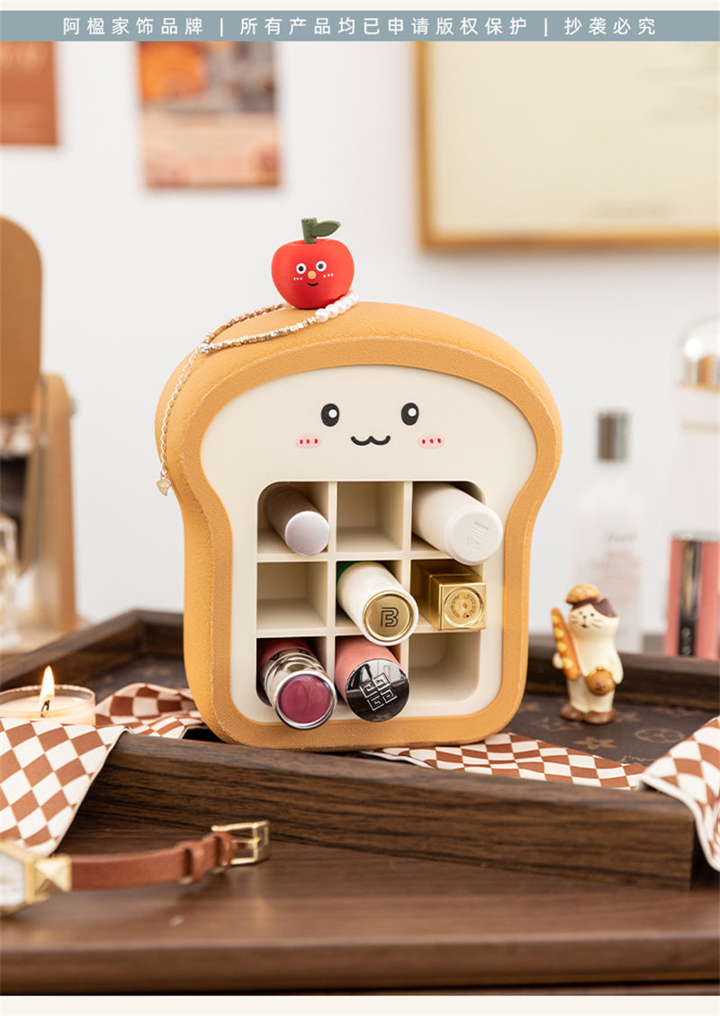 Cute Toast-Shaped Cosmetic Organizer, Grid-Type Desktop Storage Box