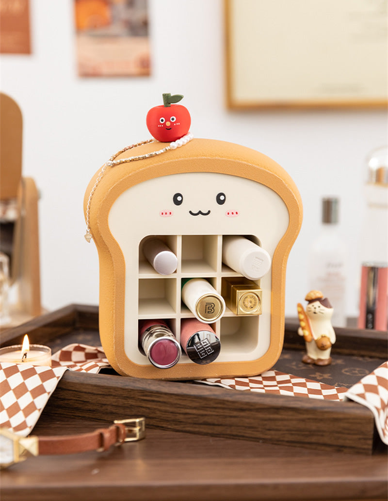 Cute Toast-Shaped Cosmetic Organizer, Grid-Type Desktop Storage Box