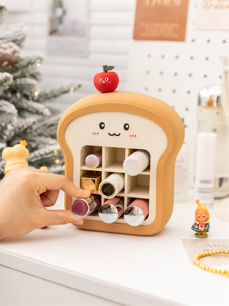 Cute Toast-Shaped Cosmetic Organizer, Grid-Type Desktop Storage Box