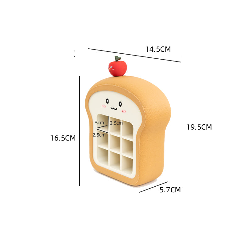 Cute Toast-Shaped Cosmetic Organizer, Grid-Type Desktop Storage Box