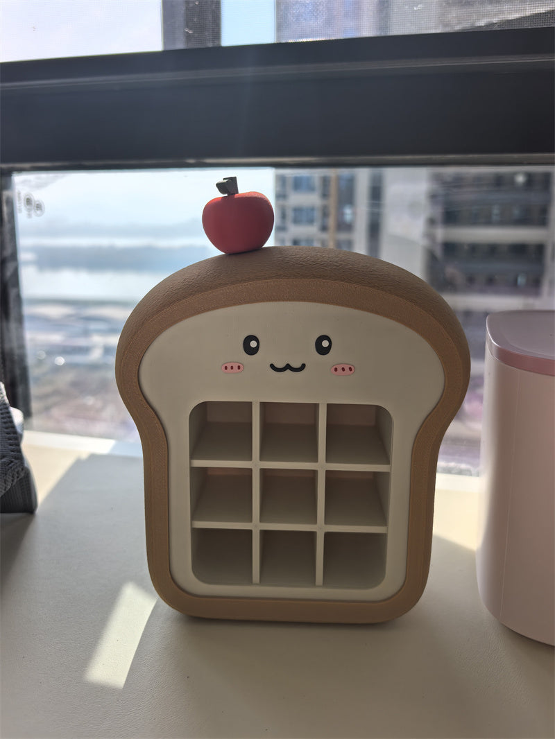 Cute Toast-Shaped Cosmetic Organizer, Grid-Type Desktop Storage Box