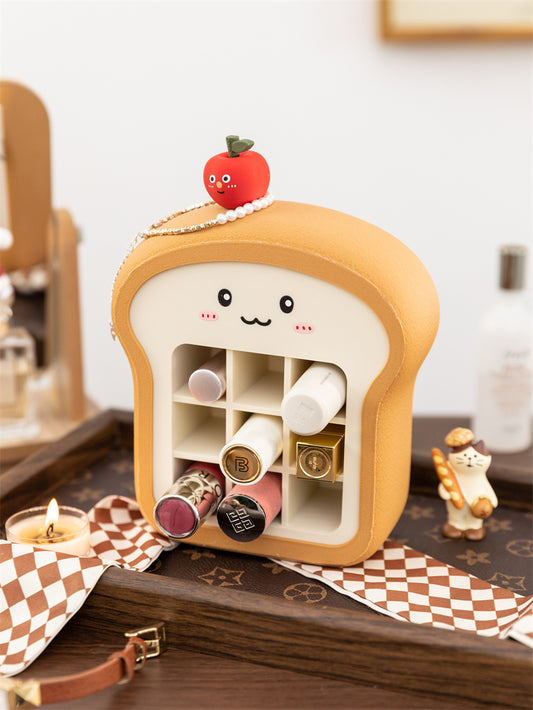 Cute Toast-Shaped Cosmetic Organizer, Grid-Type Desktop Storage Box