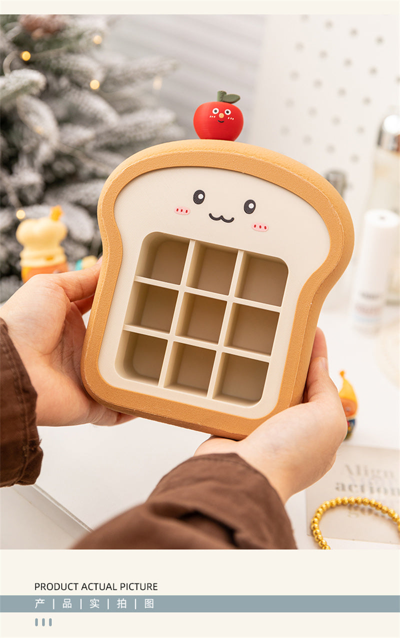 Cute Toast-Shaped Cosmetic Organizer, Grid-Type Desktop Storage Box