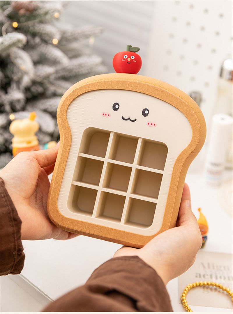 Cute Toast-Shaped Cosmetic Organizer, Grid-Type Desktop Storage Box