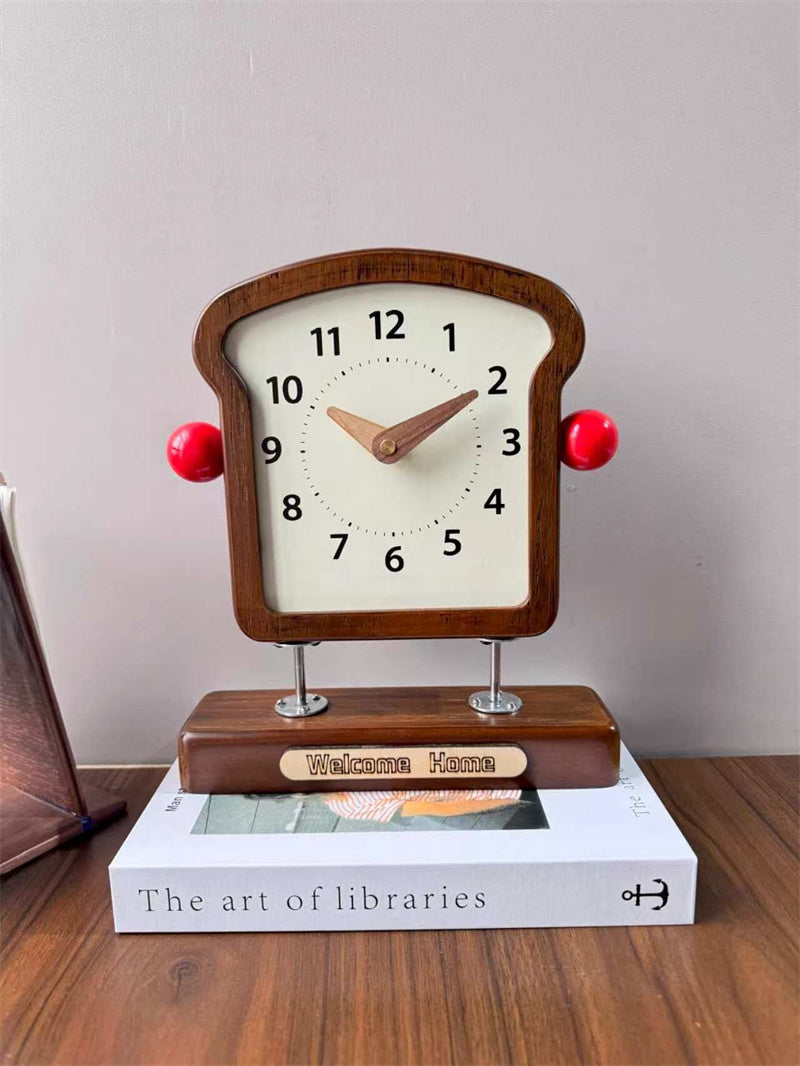 Cute Toast-Shaped Desk Clock, Silent Non-Ticking Table Clock, Whimsical Kitchen/Bedroom Decor