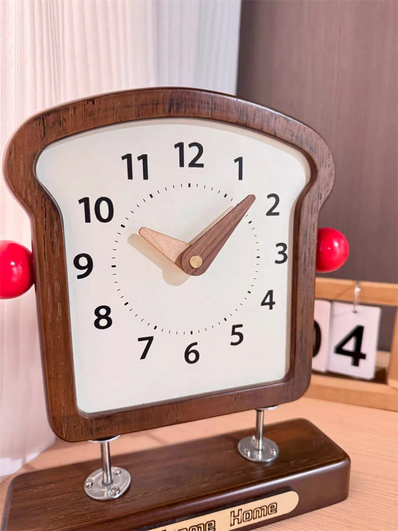Cute Toast-Shaped Desk Clock, Silent Non-Ticking Table Clock, Whimsical Kitchen/Bedroom Decor
