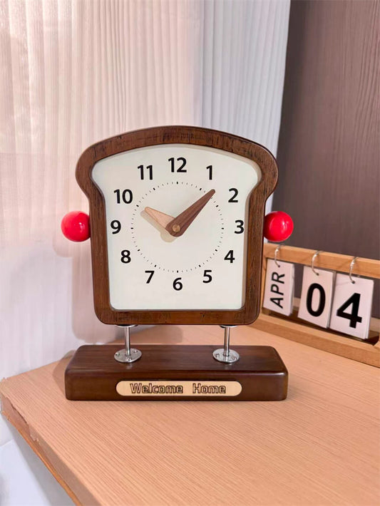 Cute Toast-Shaped Desk Clock, Silent Non-Ticking Table Clock, Whimsical Kitchen/Bedroom Decor