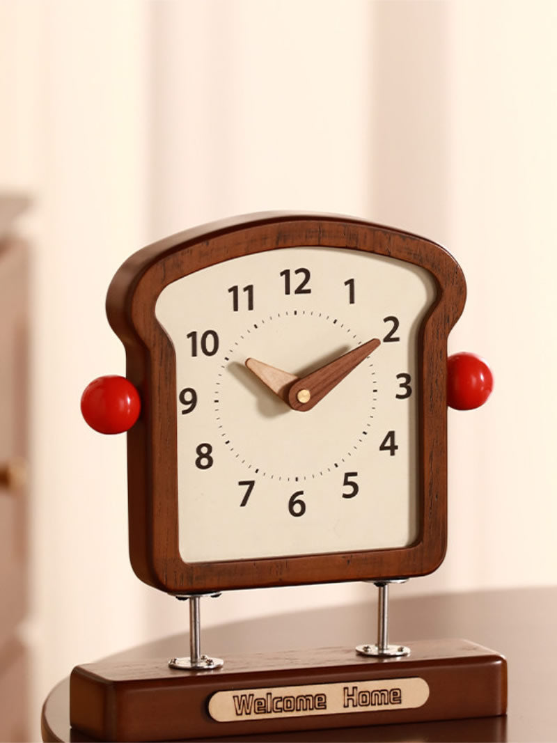 Cute Toast-Shaped Desk Clock, Silent Non-Ticking Table Clock, Whimsical Kitchen/Bedroom Decor