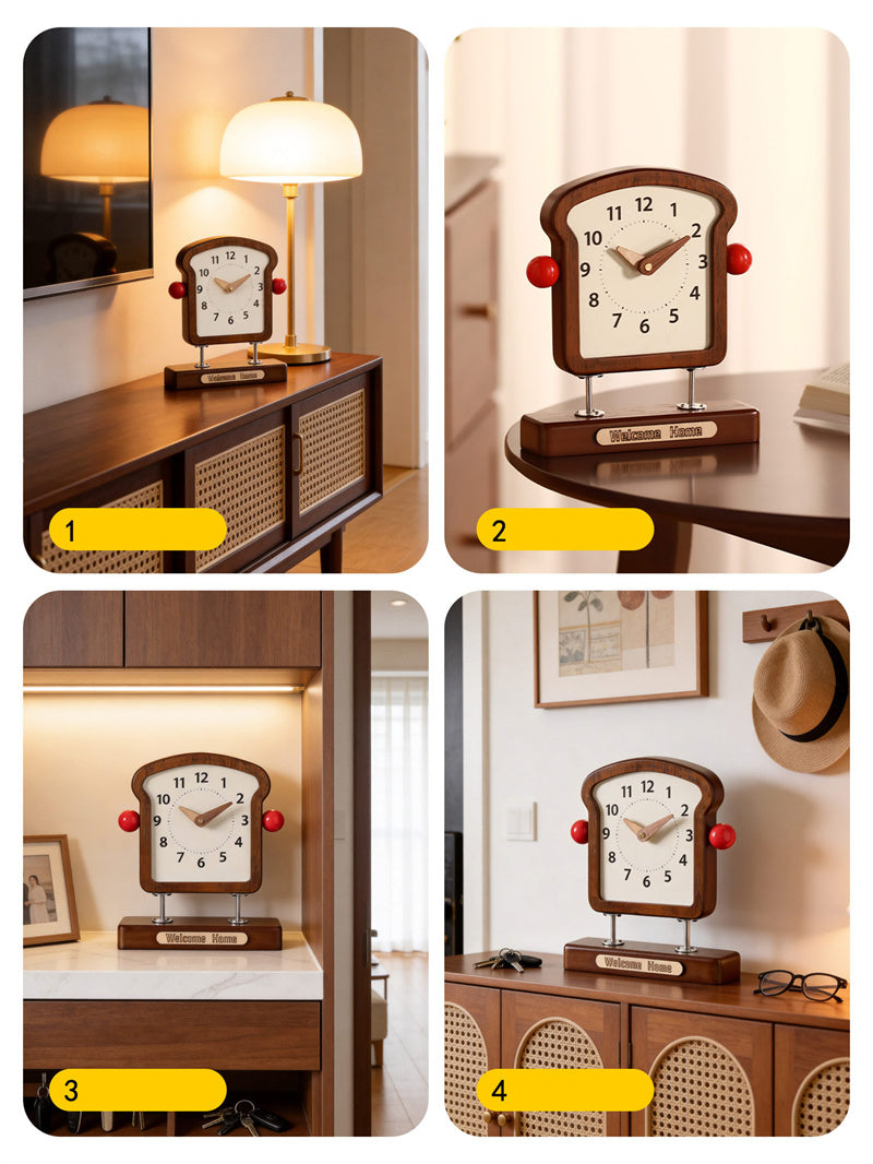 Cute Toast-Shaped Desk Clock, Silent Non-Ticking Table Clock, Whimsical Kitchen/Bedroom Decor