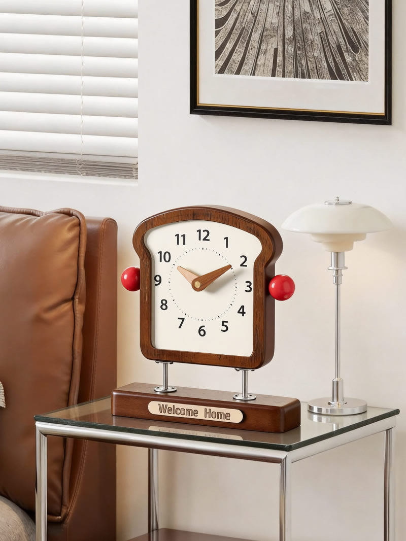 Cute Toast-Shaped Desk Clock, Silent Non-Ticking Table Clock, Whimsical Kitchen/Bedroom Decor