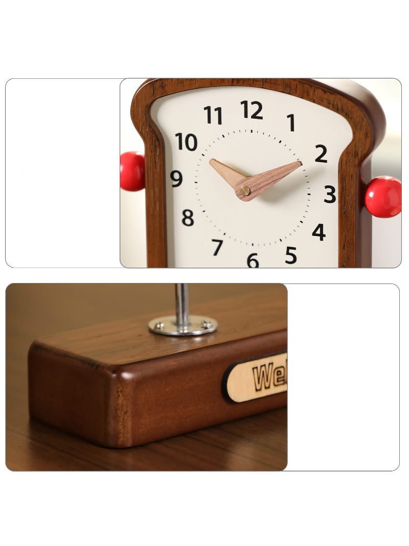 Cute Toast-Shaped Desk Clock, Silent Non-Ticking Table Clock, Whimsical Kitchen/Bedroom Decor
