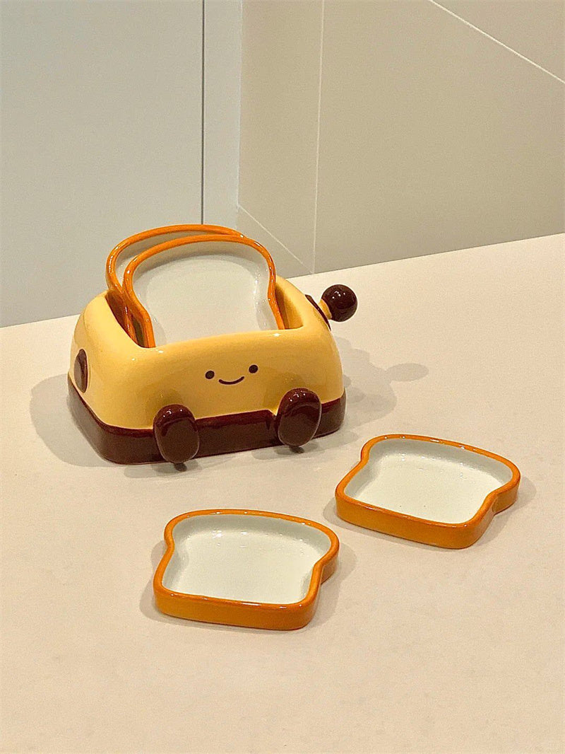 Cute Toaster-Shaped Ceramic Snack & Trinket Dish Set