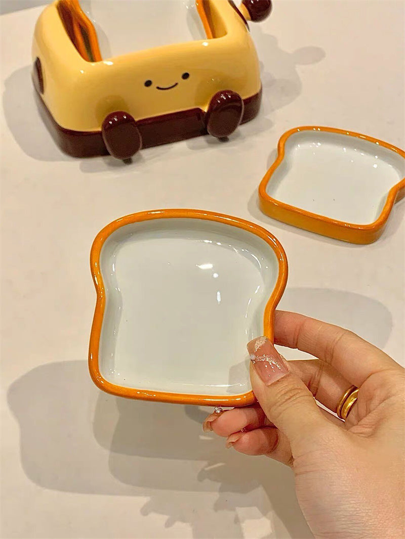 Cute Toaster-Shaped Ceramic Snack & Trinket Dish Set