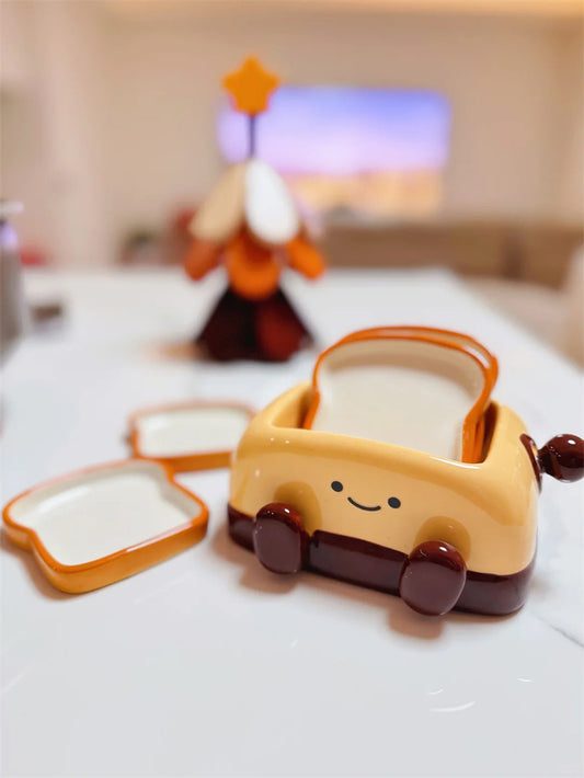 Cute Toaster-Shaped Ceramic Snack & Trinket Dish Set